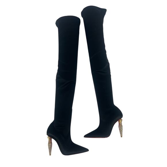 Christian Louboutin Black Lipstrass Botta Alta Satin Thigh Boots 100 - Picture 6 of 16